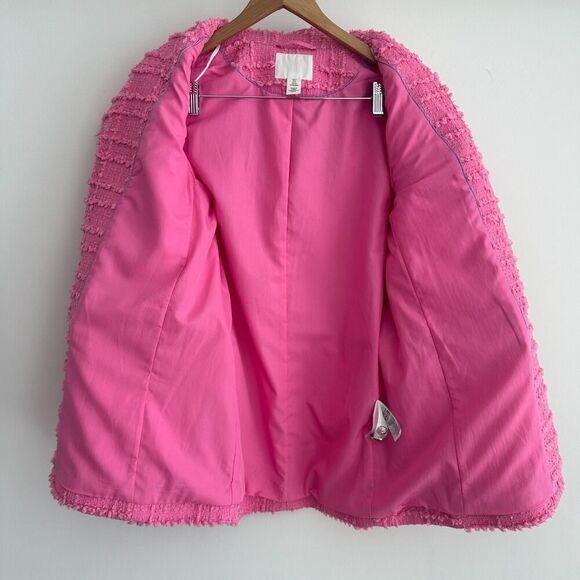 H&M Tweed Jacket Womens Small Pink Textured Weave Boucle Blazer Parisian Barbie - Picture 9 of 13